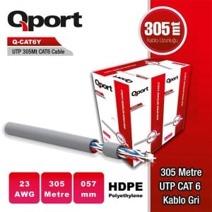QPORT Q-CAT6Y 305M UTP 0,57MM CAT6 23 AWG GRI KABLO