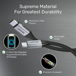 UNITEK USB-C 3.2 KABLO 1MT 10GBPS, 100W PD, 4K&60Hz (C14082ABK)