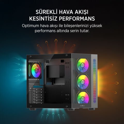 James Donkey Stark S800 4xARGB Temperli Cam 750W 80+ Bronze ATX Siyah Gaming (Oyuncu) Kasa