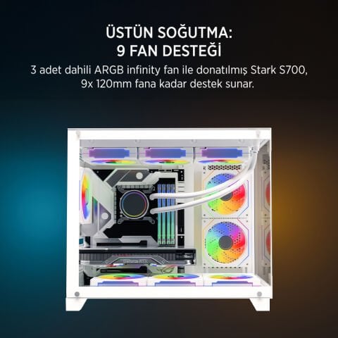 James Donkey Stark S700 3xARGB Temperli Cam mATX Beyaz Gaming (Oyuncu) Kasa